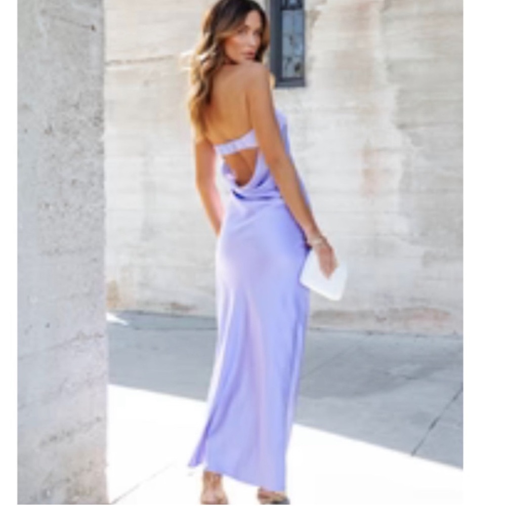 VICI Purple Strapless Satin Maxi Dress